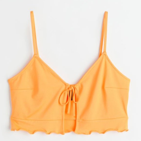 Adorable & sexy Tie-front Peplum Crop Top in bright tangerine NWT Medium - Picture 1 of 2